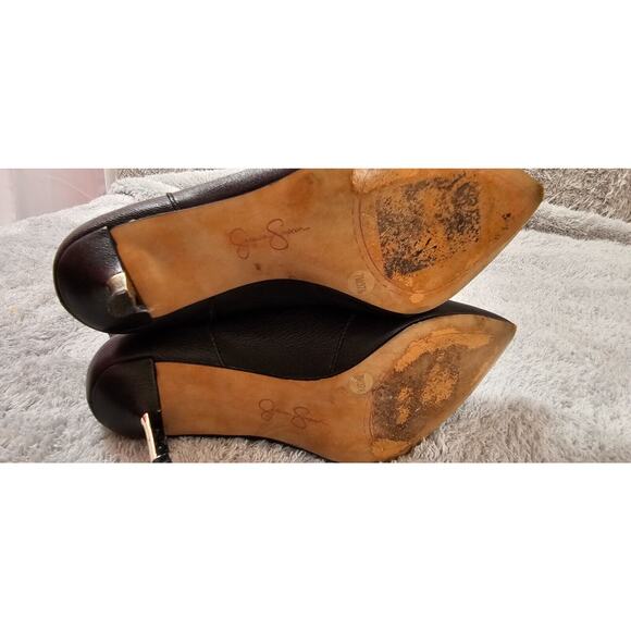 Jessica Simpson Nelda Western Cowboy Ankle Stiletto Booties 7 M Black Leather - Picture 4 of 7